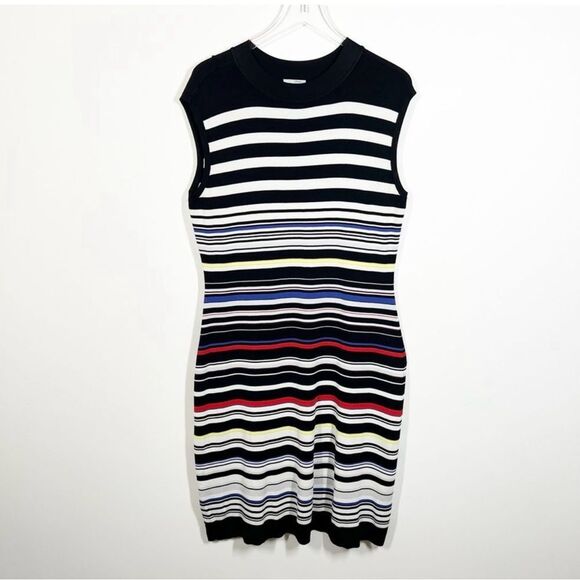 Halogen Women’s Size Large Striped Knit Sleeveless Knee Length Stretch Dress - Picture 2 of 9